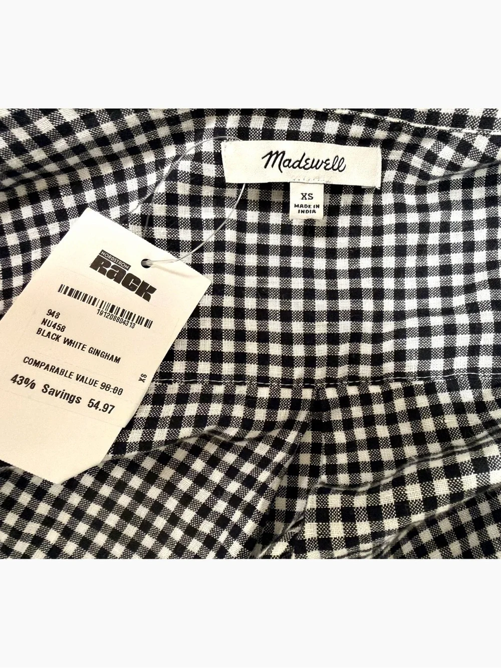 Madewell Relaxed Curved-Hem Button-Up Shirt XS Black White Gingham NWT